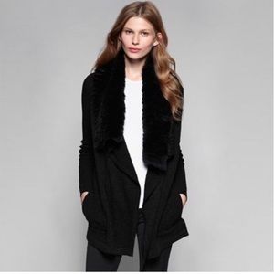 Theory Rabbit Fur Open Front Grey Cardigan.